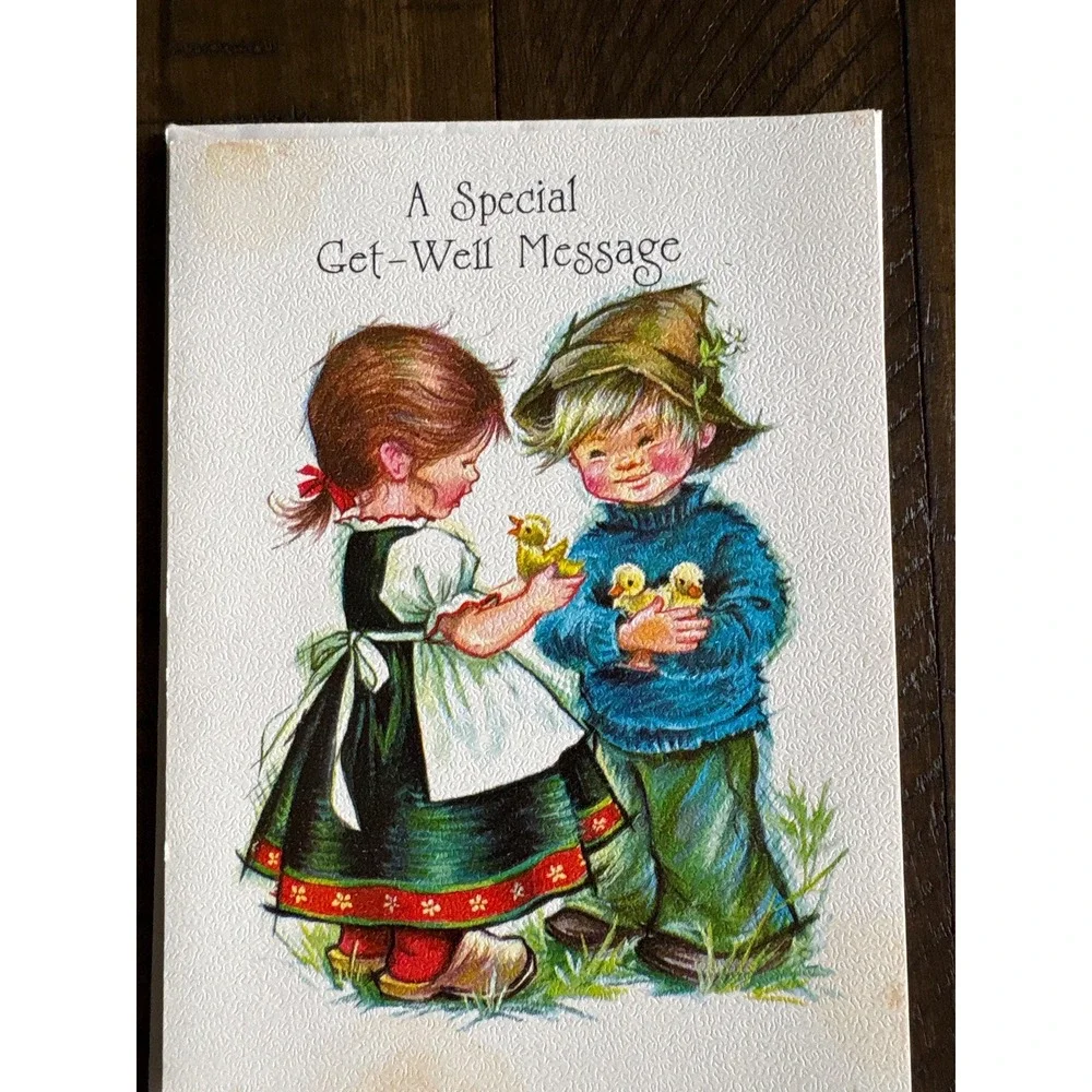 4 VTG Coronation USA Get Well Soon 1950's‎ Greeting Card Dutch Holland Unsigned